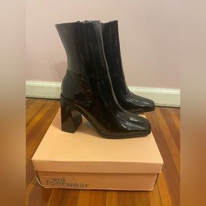 Koi Black Patent Leather Booties with Square Toe Size 5